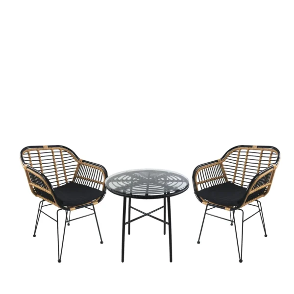 Σετ Τραπεζαρία Κήπου ArteLibre APPIUS Μαύρο Μέταλλο/Rattan/Γυαλί Με 2 Καρέκλες 14990370