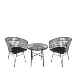 Σετ Τραπεζαρία Κήπου ArteLibre APPIUS Μαύρο Μέταλλο/Rattan/Γυαλί Με 2 Καρέκλες 14990394