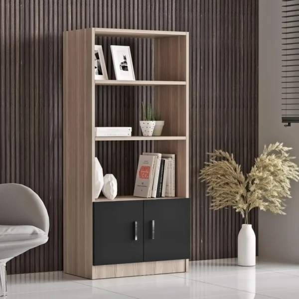 Βιβλιοθήκη ArteLibre EDGWARE Οξιά/Μαύρο Μοριοσανίδα 63.6×37.6x140cm