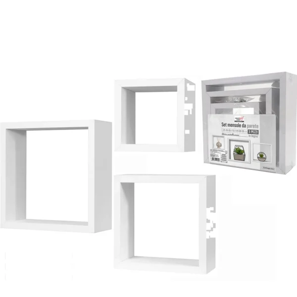 Σετ Ραφιών Κύβοι Λευκό Ξύλο 35x35x12cm/30x30x12cm/25x25x12cm 3Τμχ