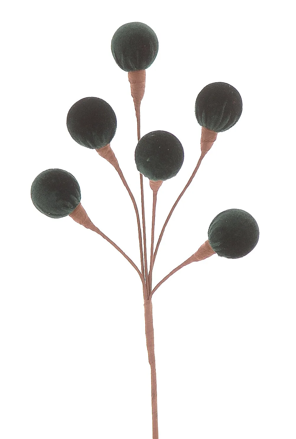 21754 12/192-42cm Κλαδί με σκούρες πράσινες βελούδινες μπάλες