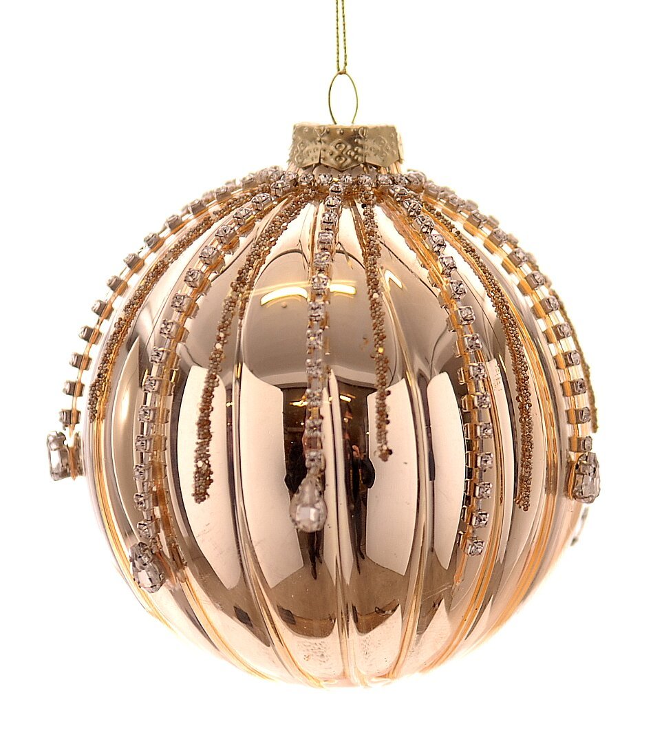 26688 12/48-10cm Γυάλινη γυαλιστερή χρυσή μπάλα με στρας - Image 1