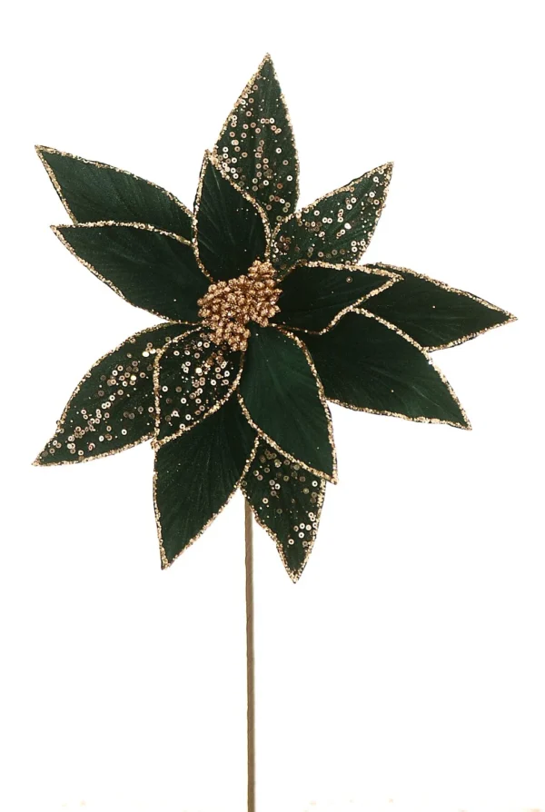 12/144-45cm Σκούρο πράσινο διακοσμητικό κλαδί αλεξανδρινής με γκλίτερ
