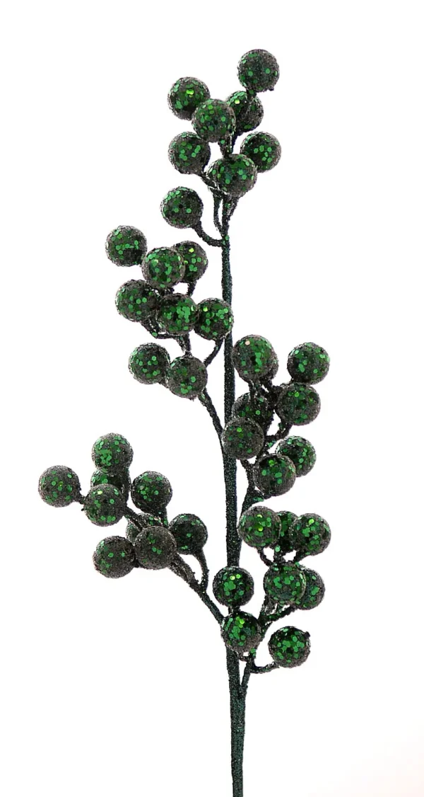 12/72-73cm Σκούρο πράσινο κλαδί με γκλίτερ και berries