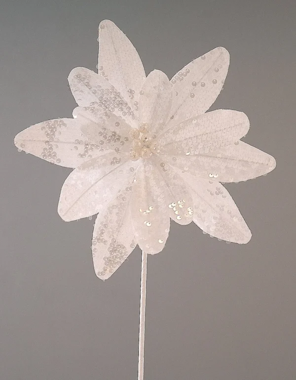 12/144-45cm Λευκό διακοσμητικό λουλούδι με παγιέτες