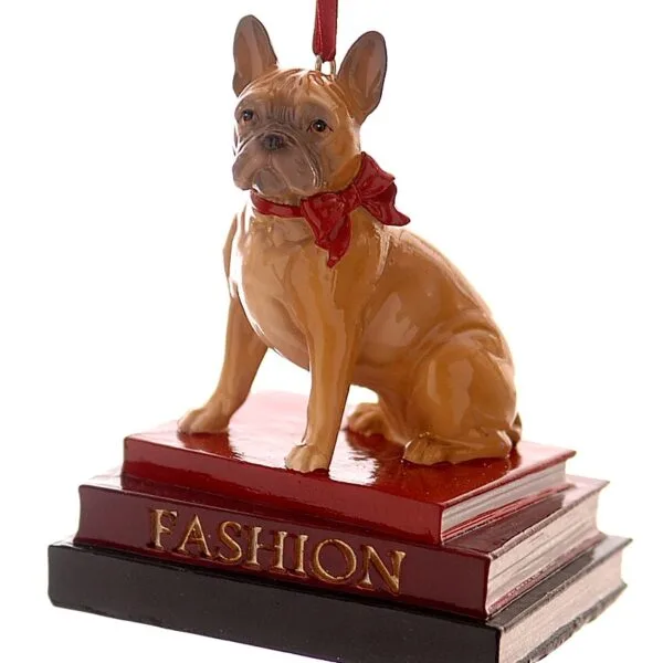 12/32-10cm Πολύχρωμο σκυλάκι French Bulldog από ρητίνη πάνω σε βιβλία, διακοσμητικό