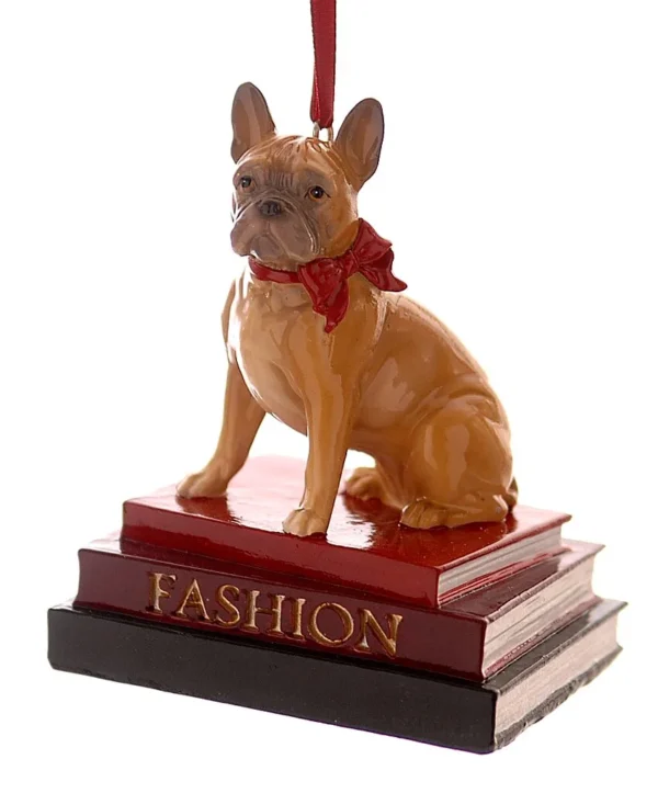12/32-10cm Πολύχρωμο σκυλάκι French Bulldog από ρητίνη πάνω σε βιβλία, διακοσμητικό