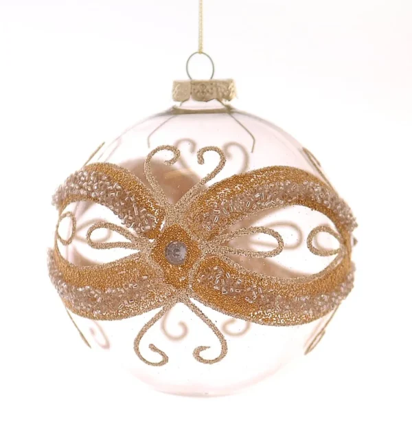 12/24-12cm Διάφανη γυάλινη μπάλα με χρυσό γκλίτερ και πετράδια