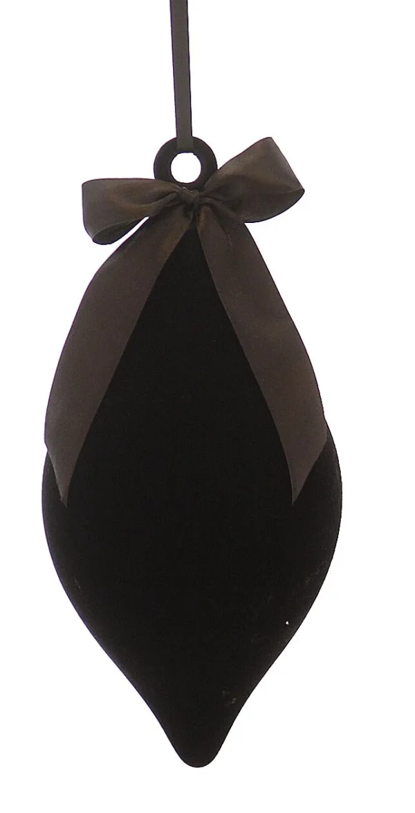 4/12-32cm Μαύρη μπάλα σε σχήμα δακρύου με flocking και φιόγκο