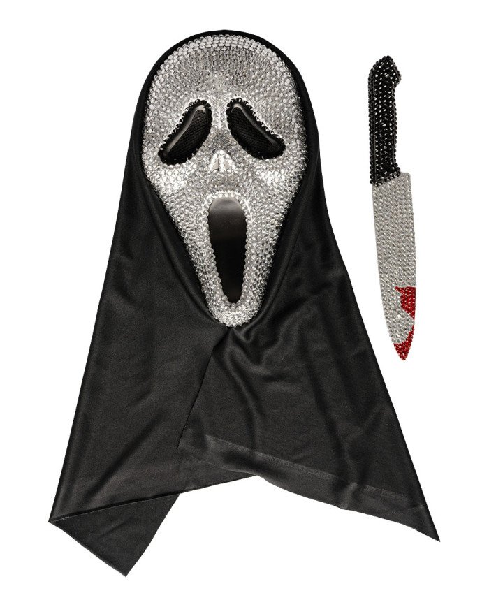 CA_03034_set_metamiesis_ghost_me_maxairi Σετ Μάσκα Scream & Μαχαίρι Με Στρασάκια - Image 1