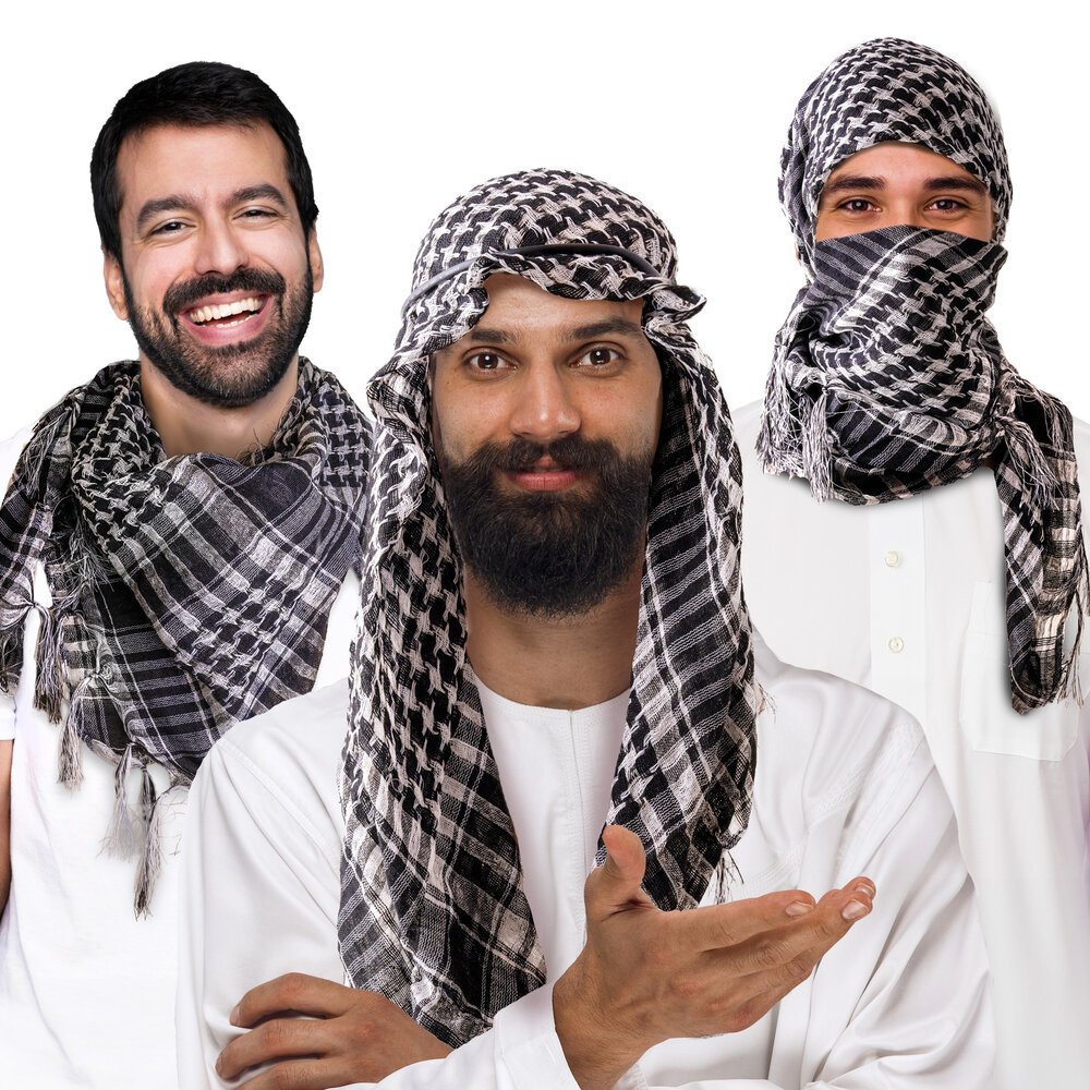 Young man with beard over isolated blue background smiling a lot Μαντήλι - Κασκόλ Άραβας - Image 1
